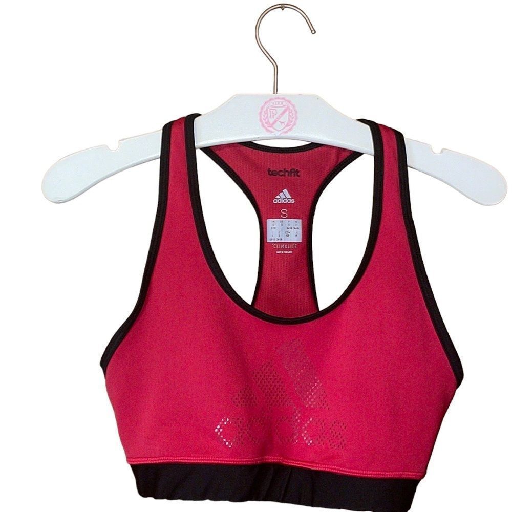 •ADIDAS•RED/BLACK RACERBACK CLIMALITE TECH FIT SPORTS BRA IN SIZE  SMALL VGUC